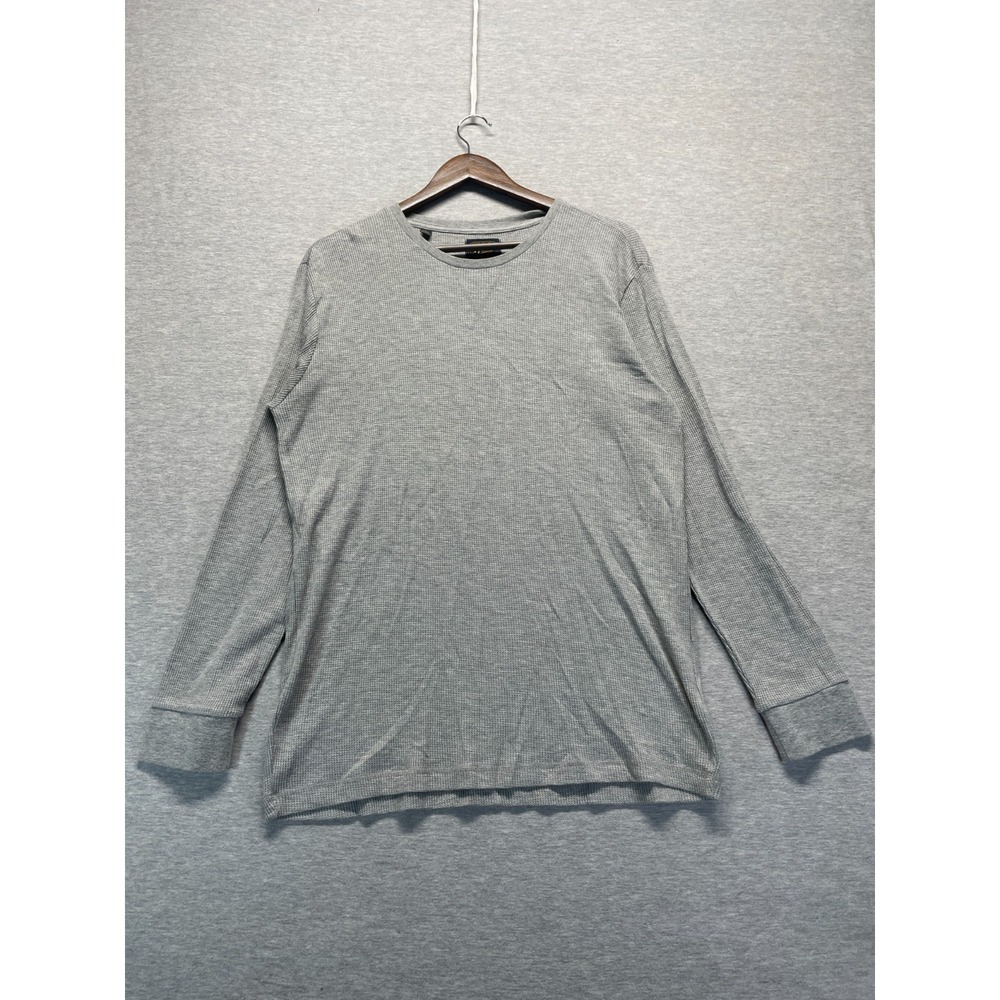 Jachs MFG Thermal Shirt Mens Large Heather Gray Waffle Knit Ribbed Trim Cotton